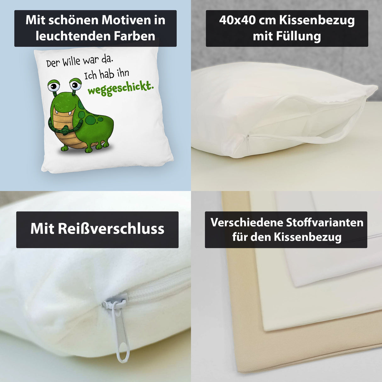 Freches Monster Kissen mit lustigem Spruch