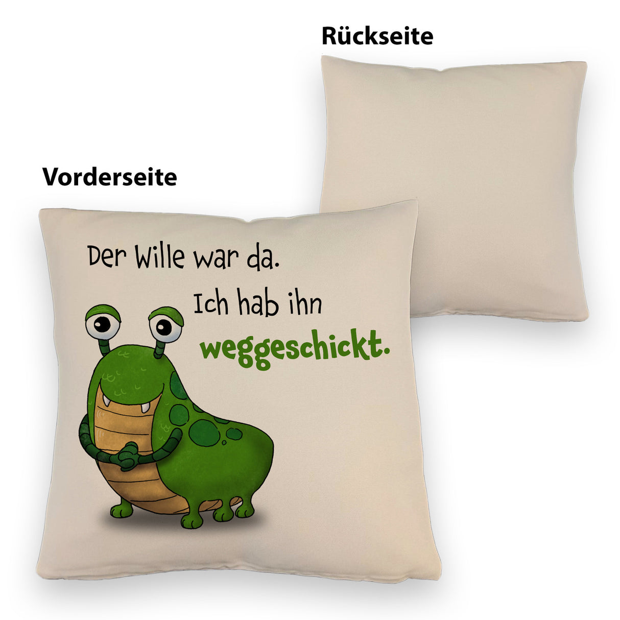 Freches Monster Kissen mit lustigem Spruch
