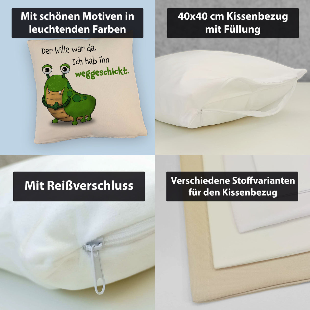 Freches Monster Kissen mit lustigem Spruch