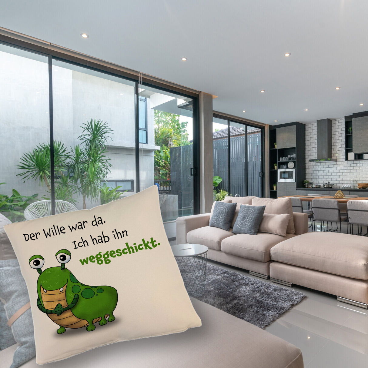 Freches Monster Kissen mit lustigem Spruch