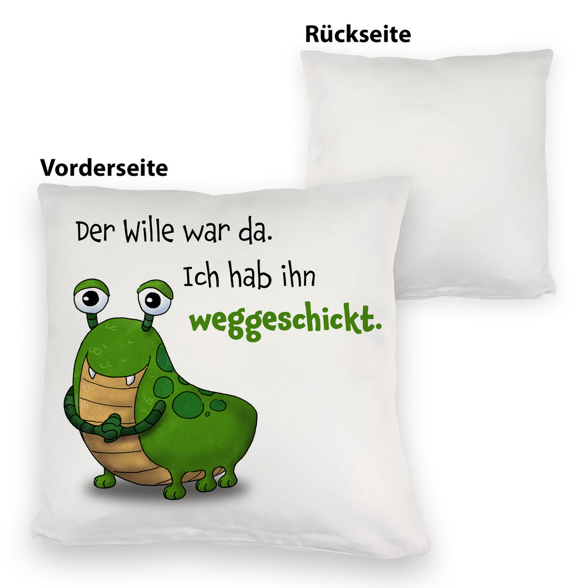 Freches Monster Kissen mit lustigem Spruch