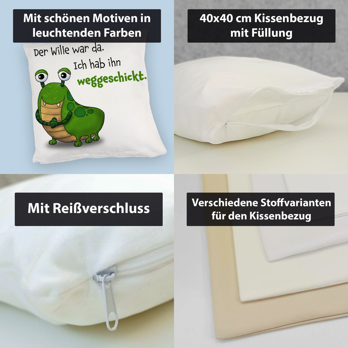 Freches Monster Kissen mit lustigem Spruch