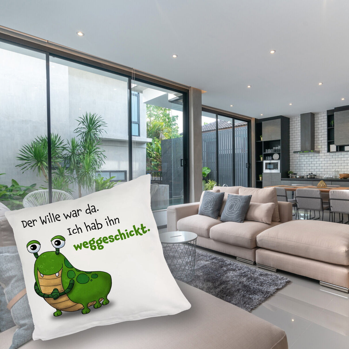 Freches Monster Kissen mit lustigem Spruch
