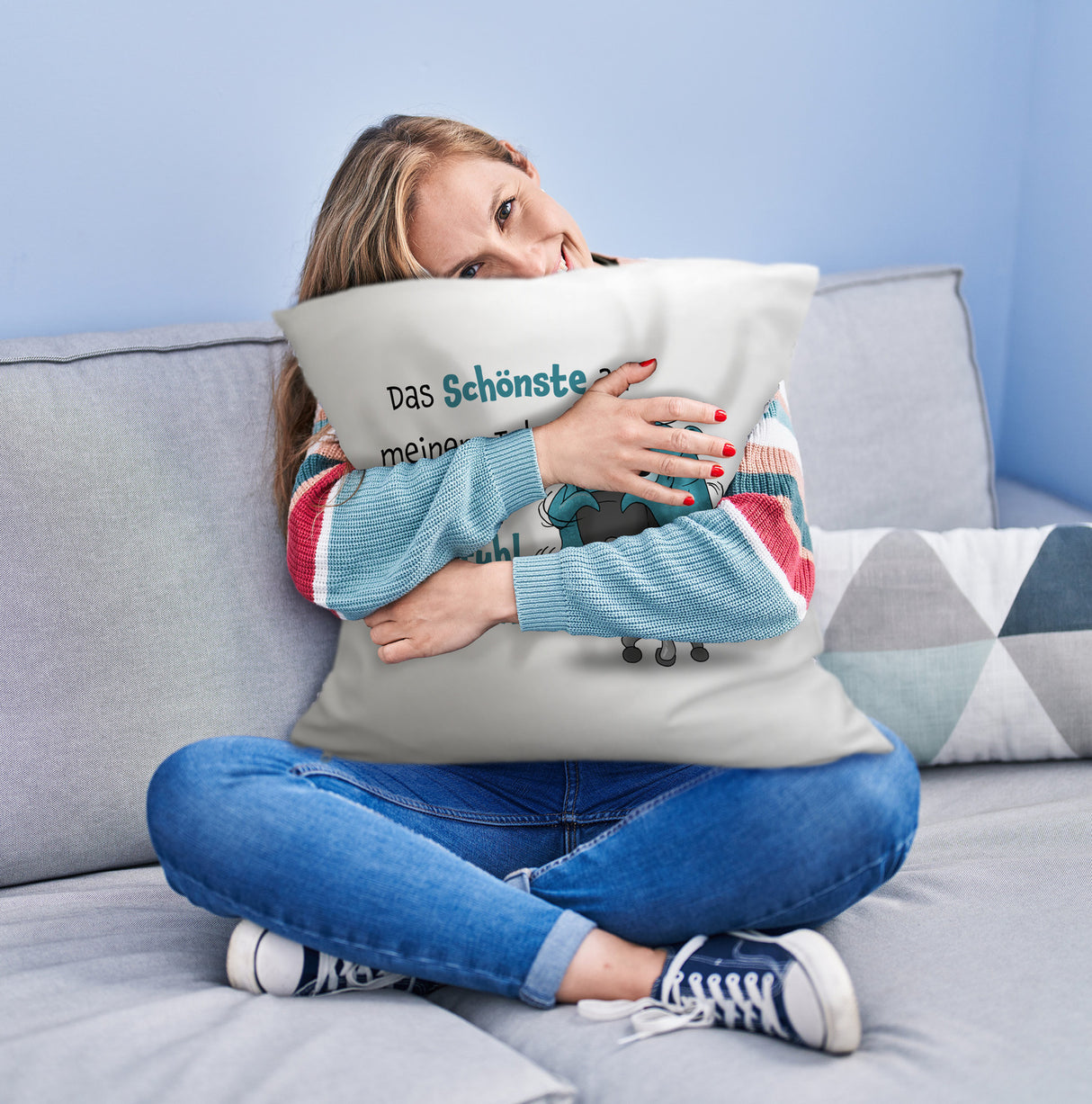 Freches Monster Kissen mit lustigem Spruch