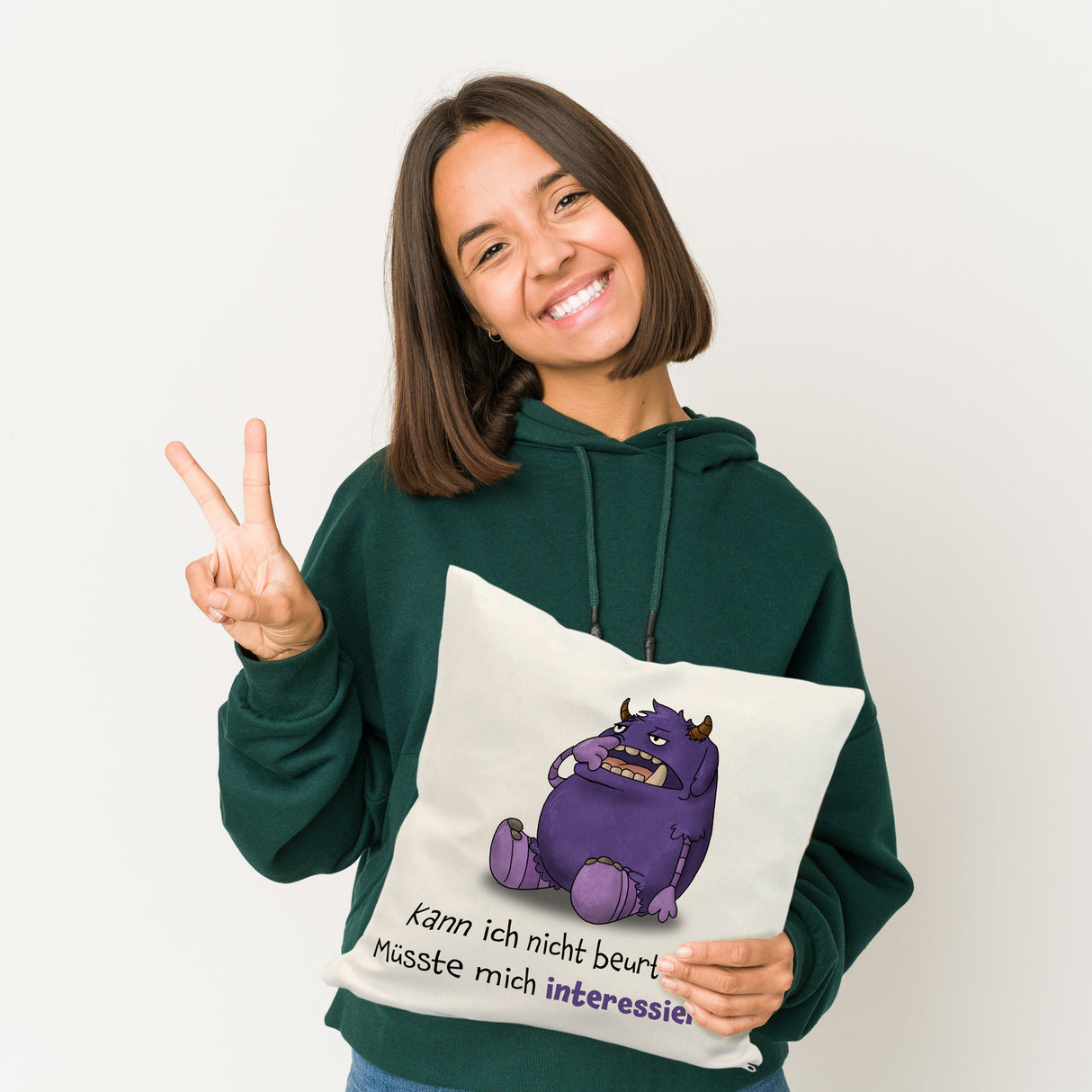 Freches Monster Kissen mit lustigem Spruch