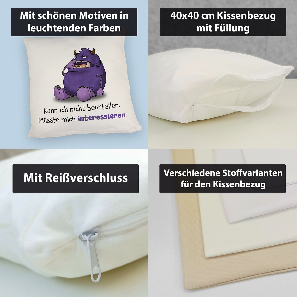Freches Monster Kissen mit lustigem Spruch