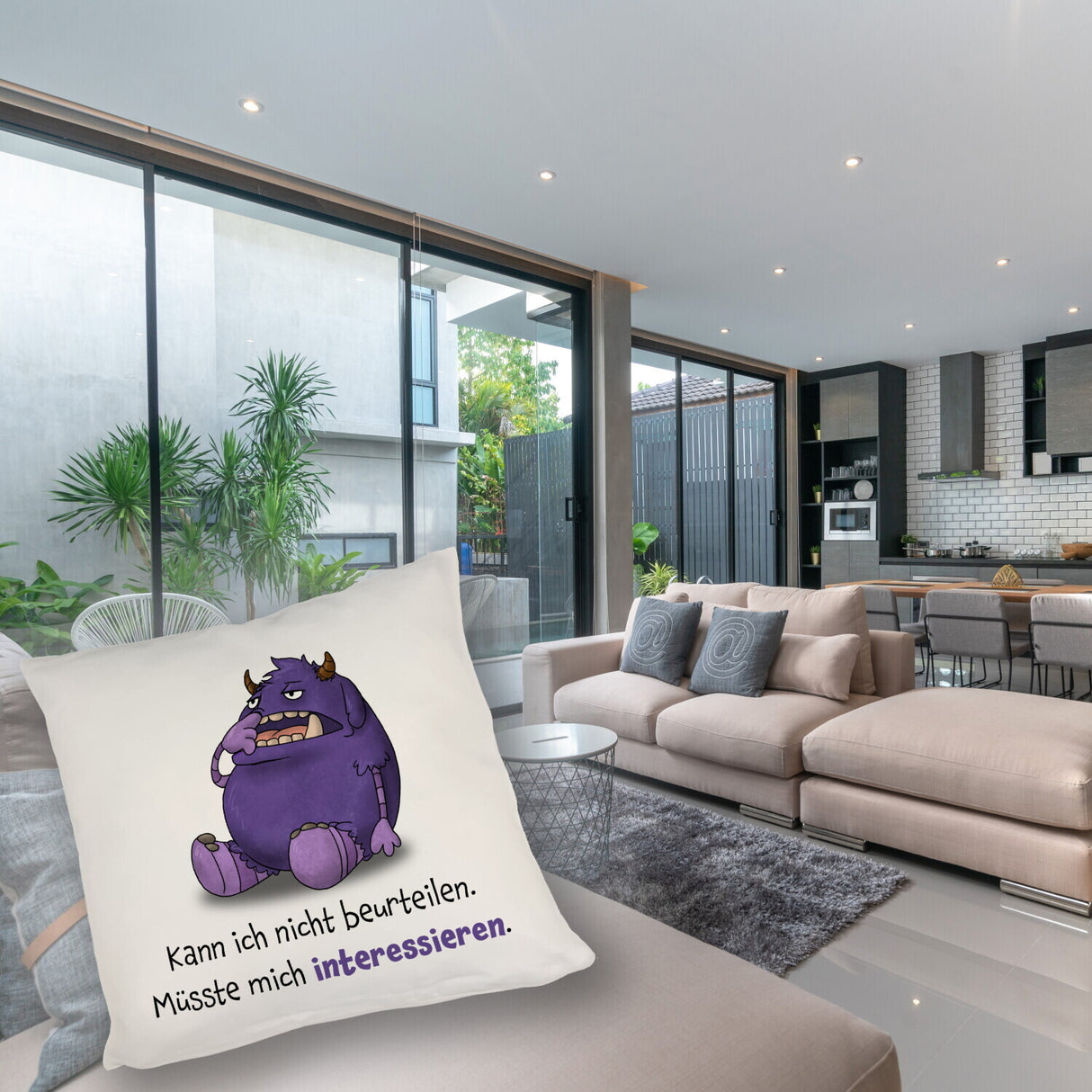 Freches Monster Kissen mit lustigem Spruch