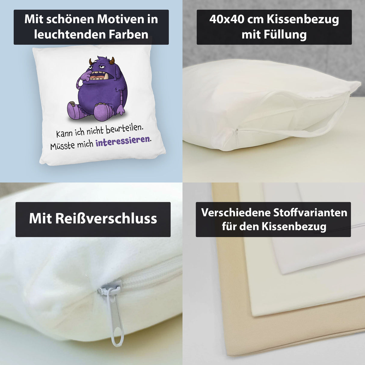 Freches Monster Kissen mit lustigem Spruch