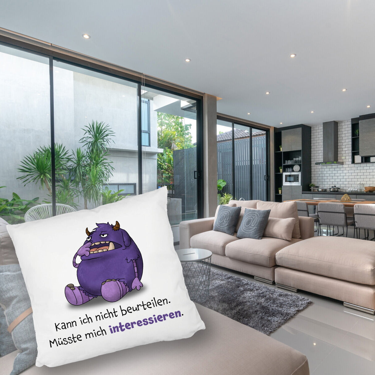 Freches Monster Kissen mit lustigem Spruch