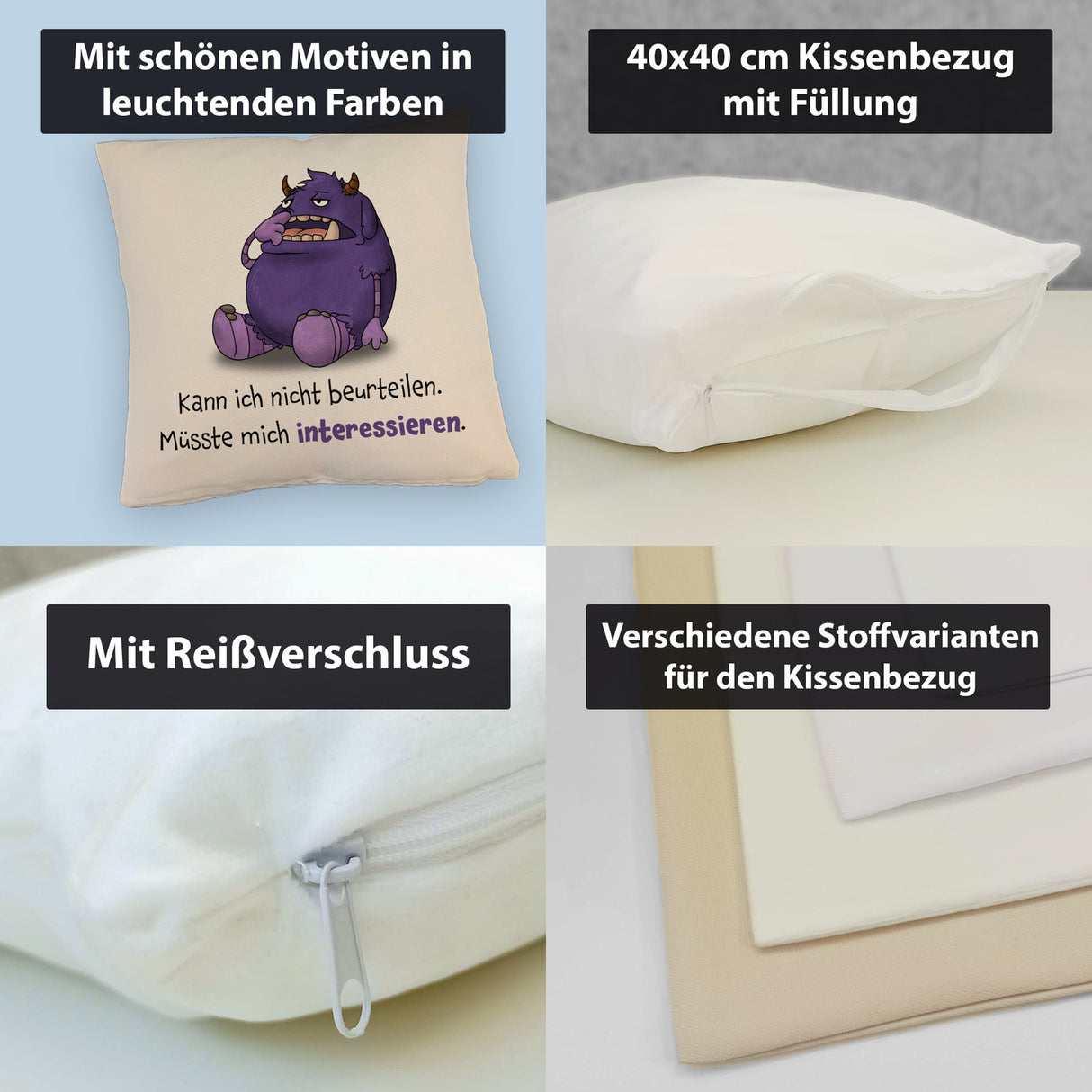 Freches Monster Kissen mit lustigem Spruch