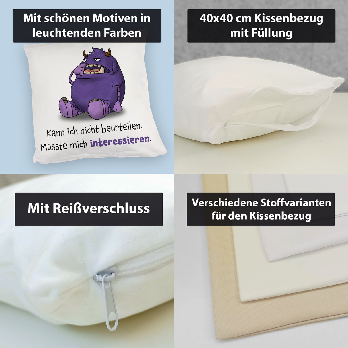 Freches Monster Kissen mit lustigem Spruch