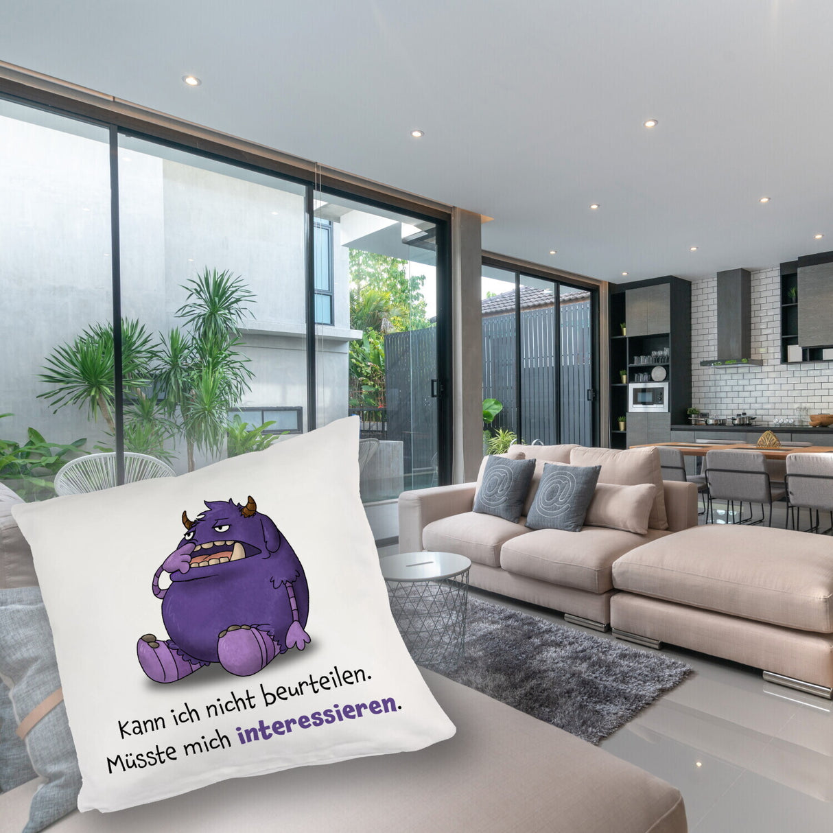 Freches Monster Kissen mit lustigem Spruch