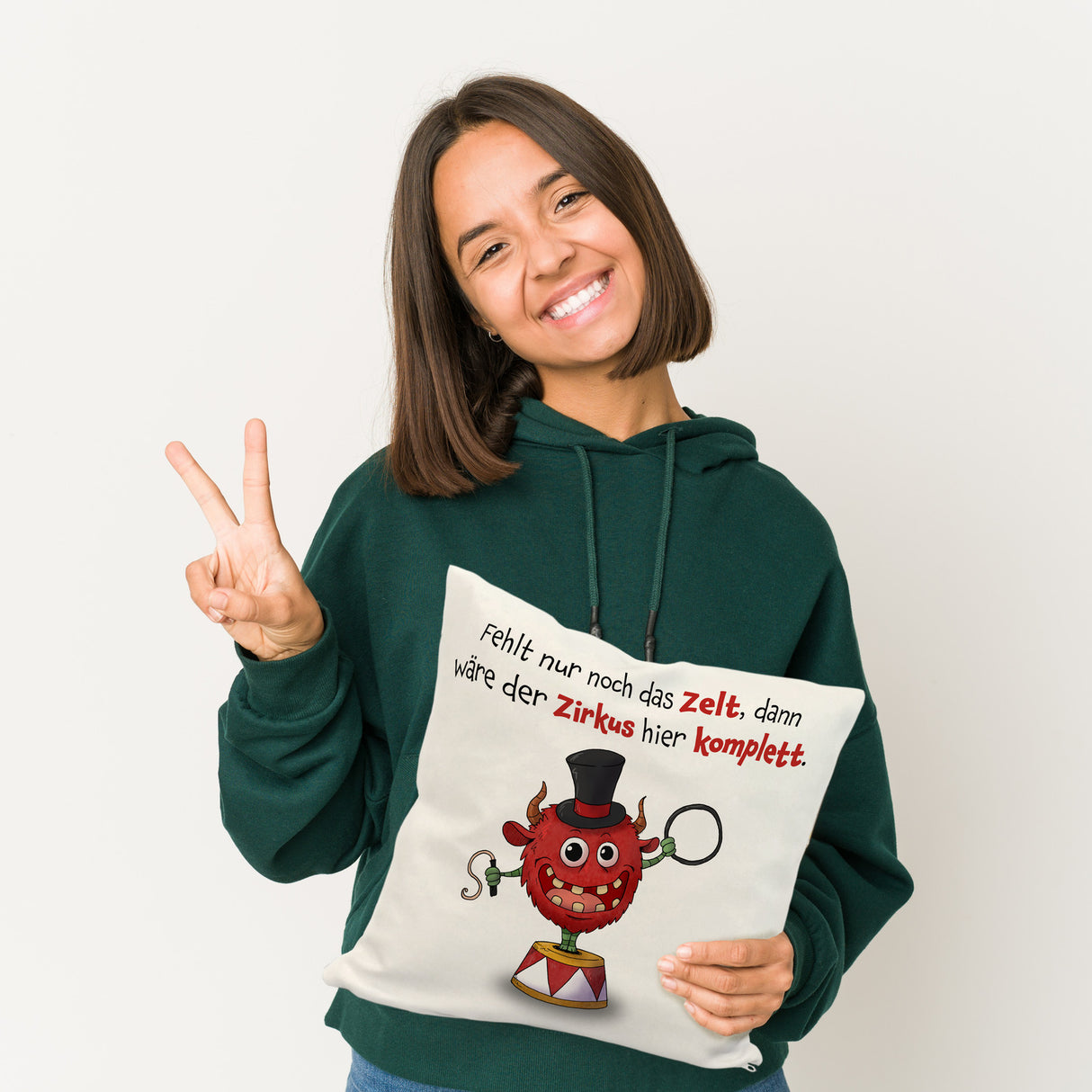Freches Monster Kissen mit lustigem Spruch