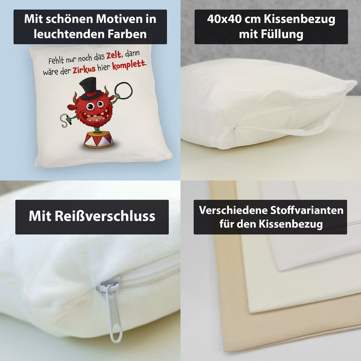 Freches Monster Kissen mit lustigem Spruch