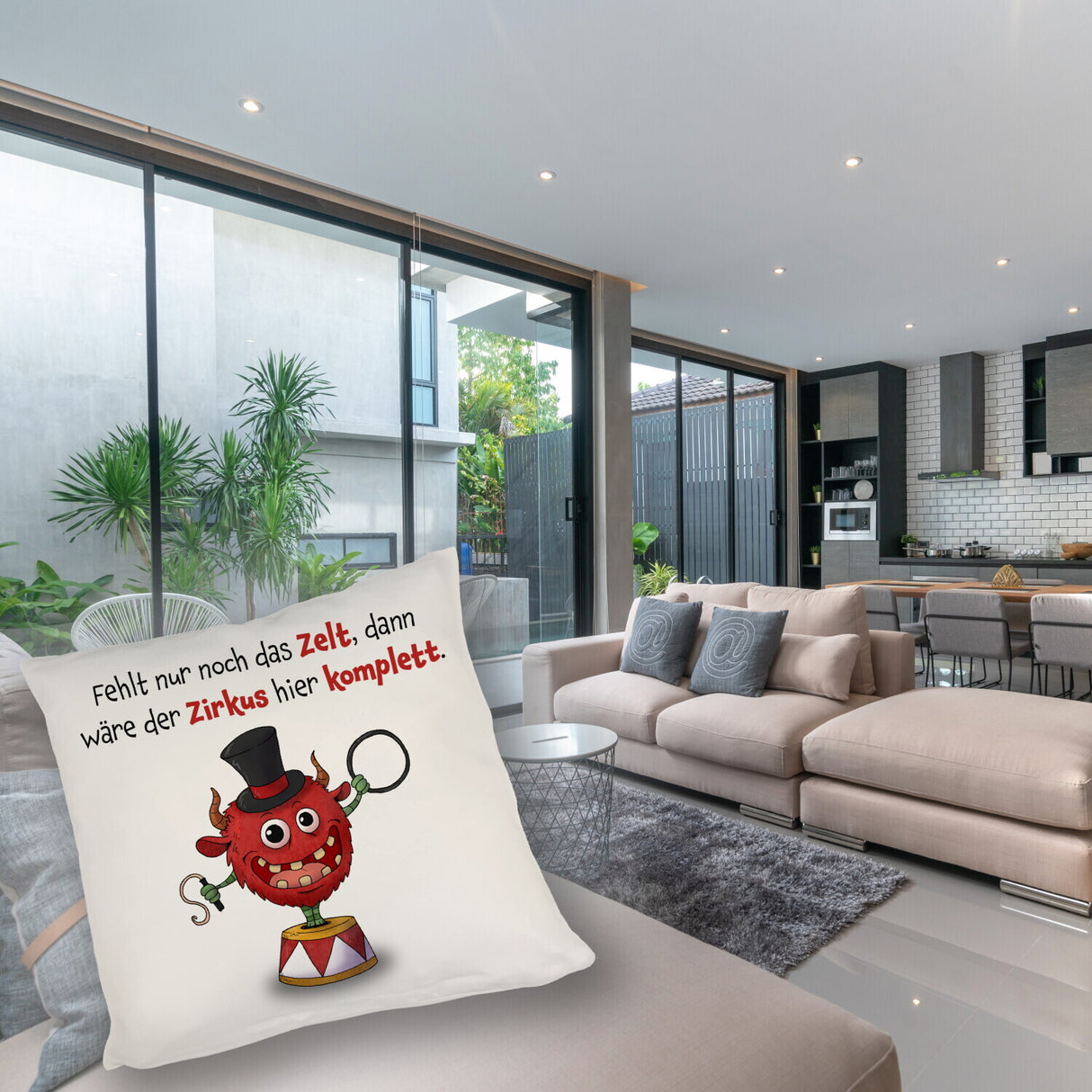 Freches Monster Kissen mit lustigem Spruch