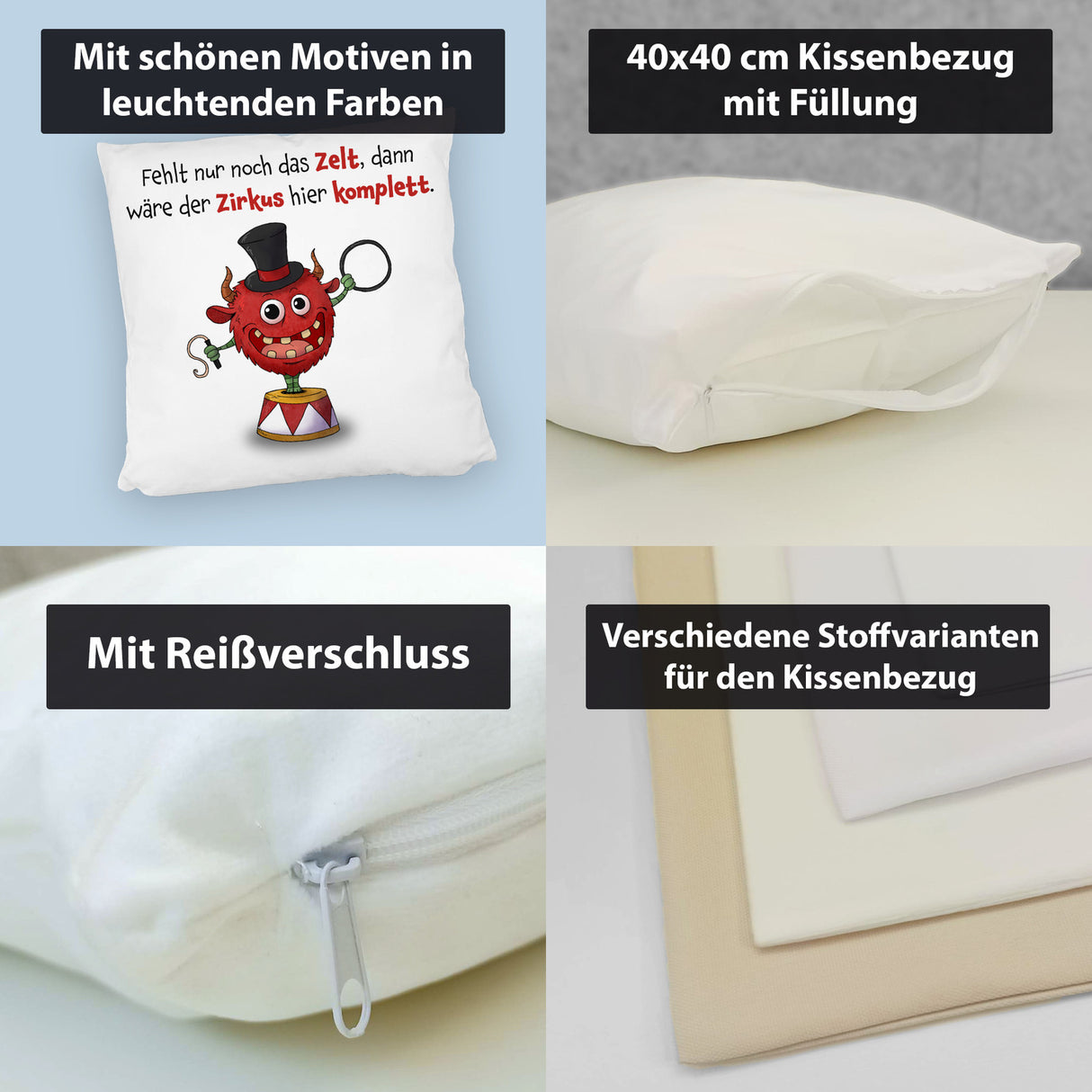 Freches Monster Kissen mit lustigem Spruch