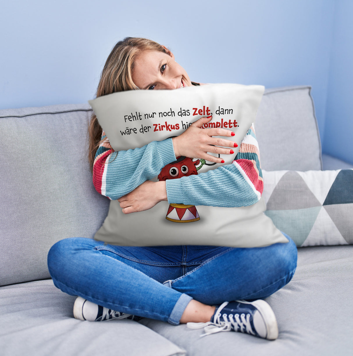 Freches Monster Kissen mit lustigem Spruch