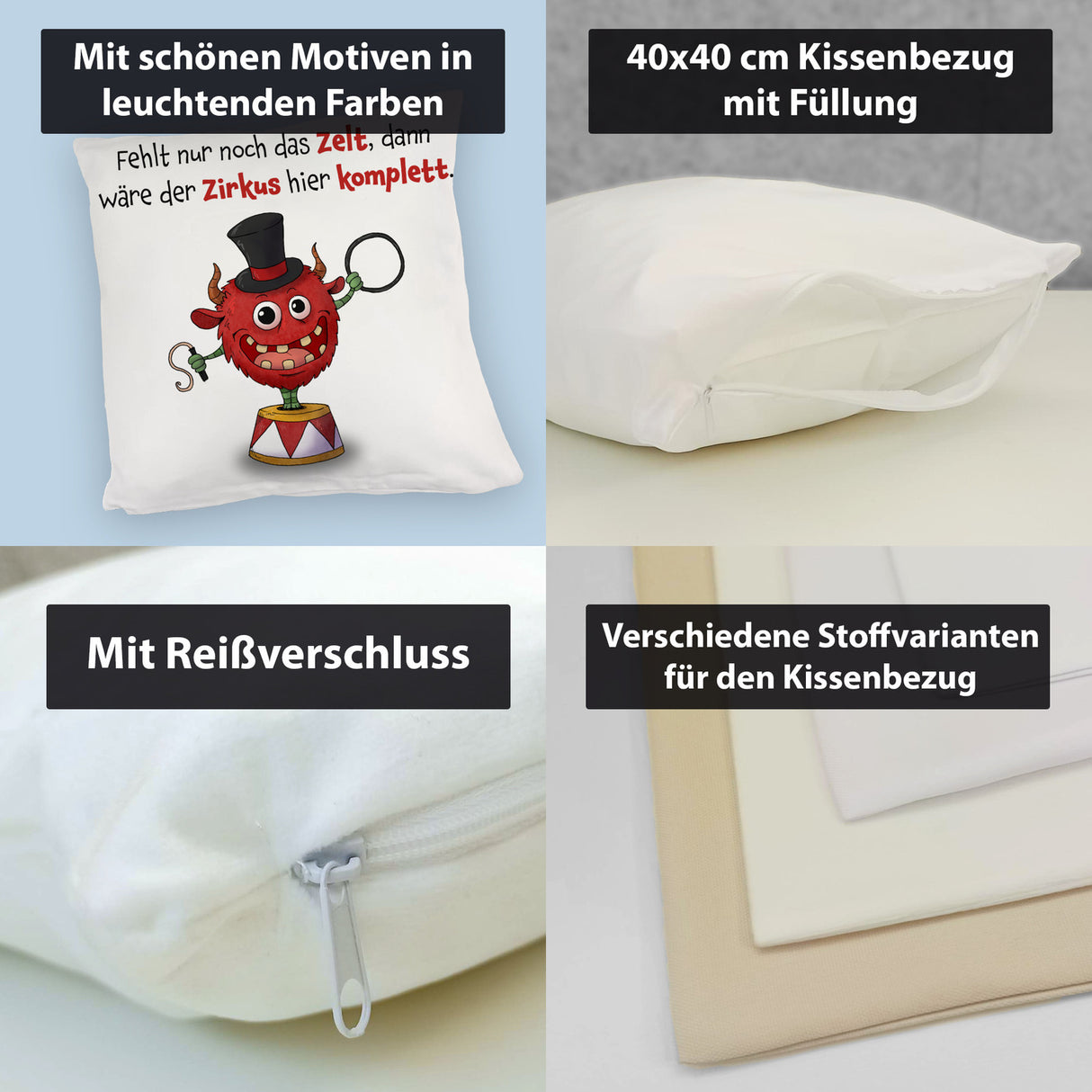 Freches Monster Kissen mit lustigem Spruch