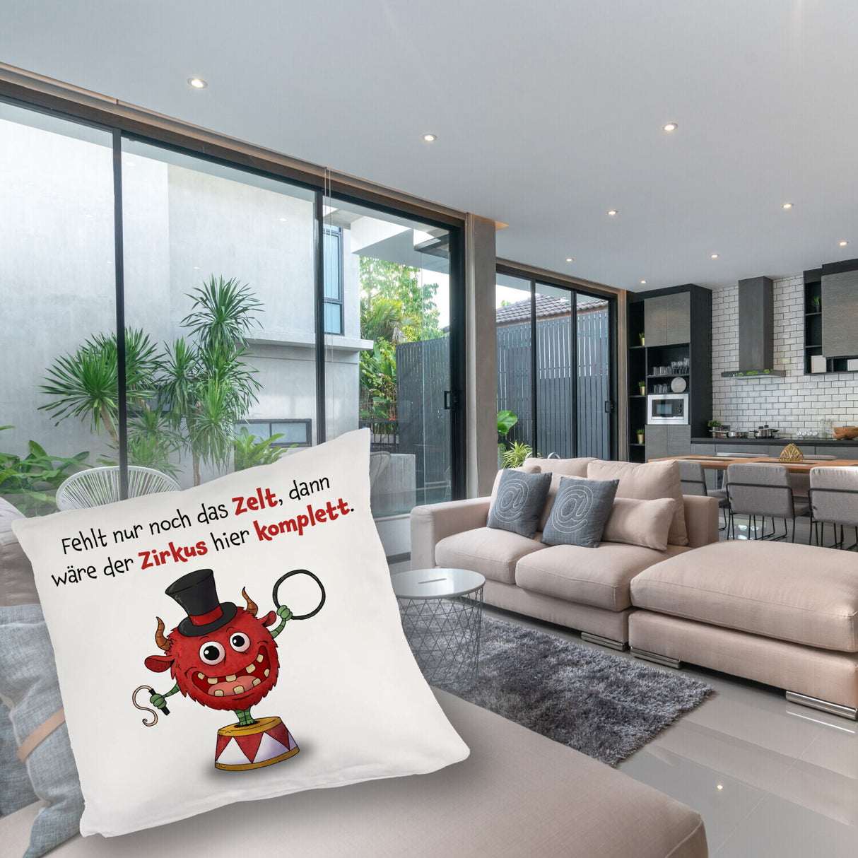 Freches Monster Kissen mit lustigem Spruch