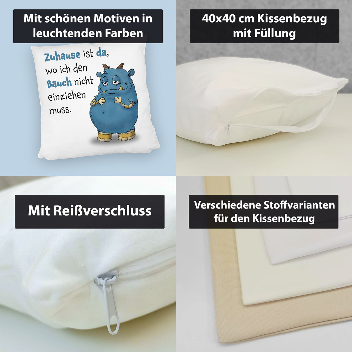 Freches Monster Kissen mit lustigem Spruch