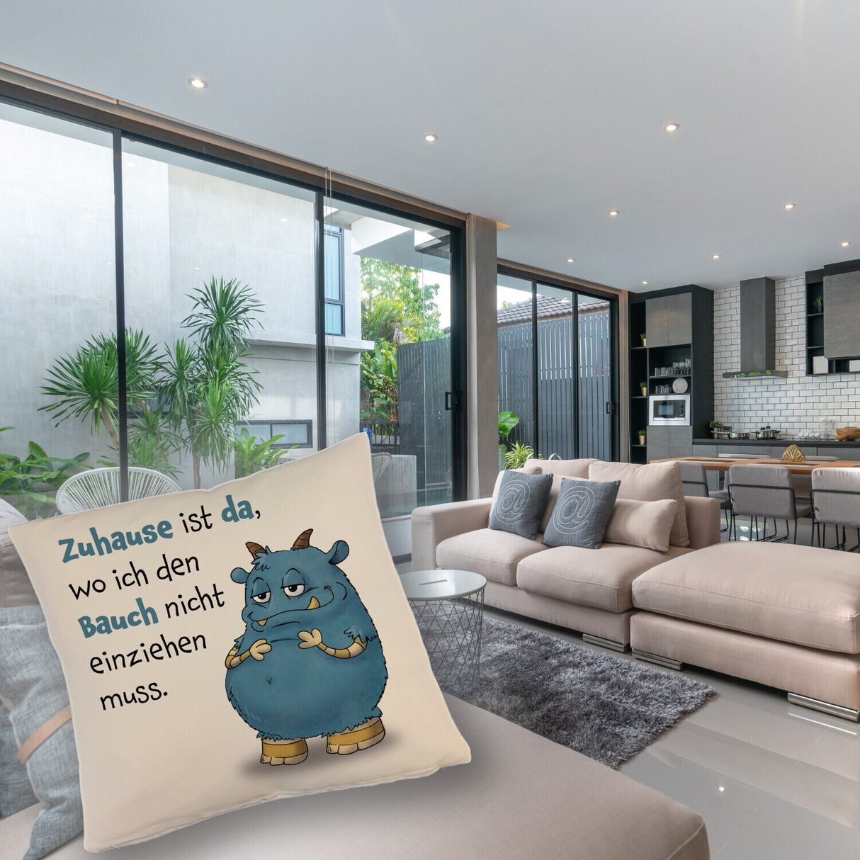 Freches Monster Kissen mit lustigem Spruch