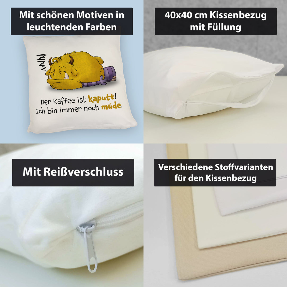Freches Monster Kissen mit lustigem Spruch