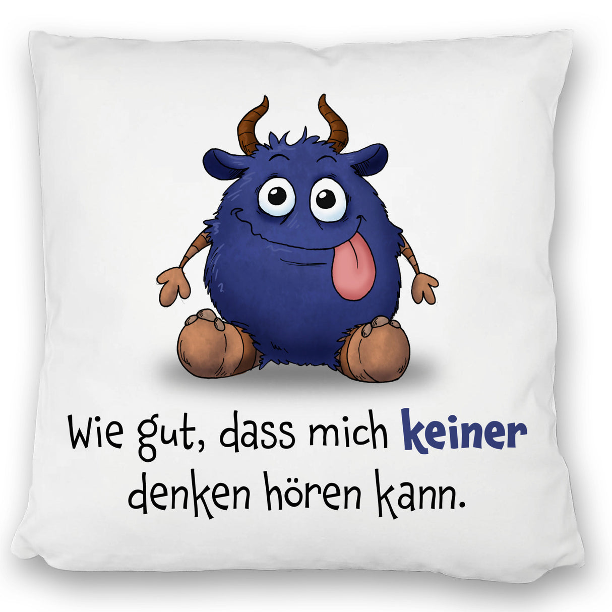Freches Monster in dunkelblau Kissen mit lustigem Spruch