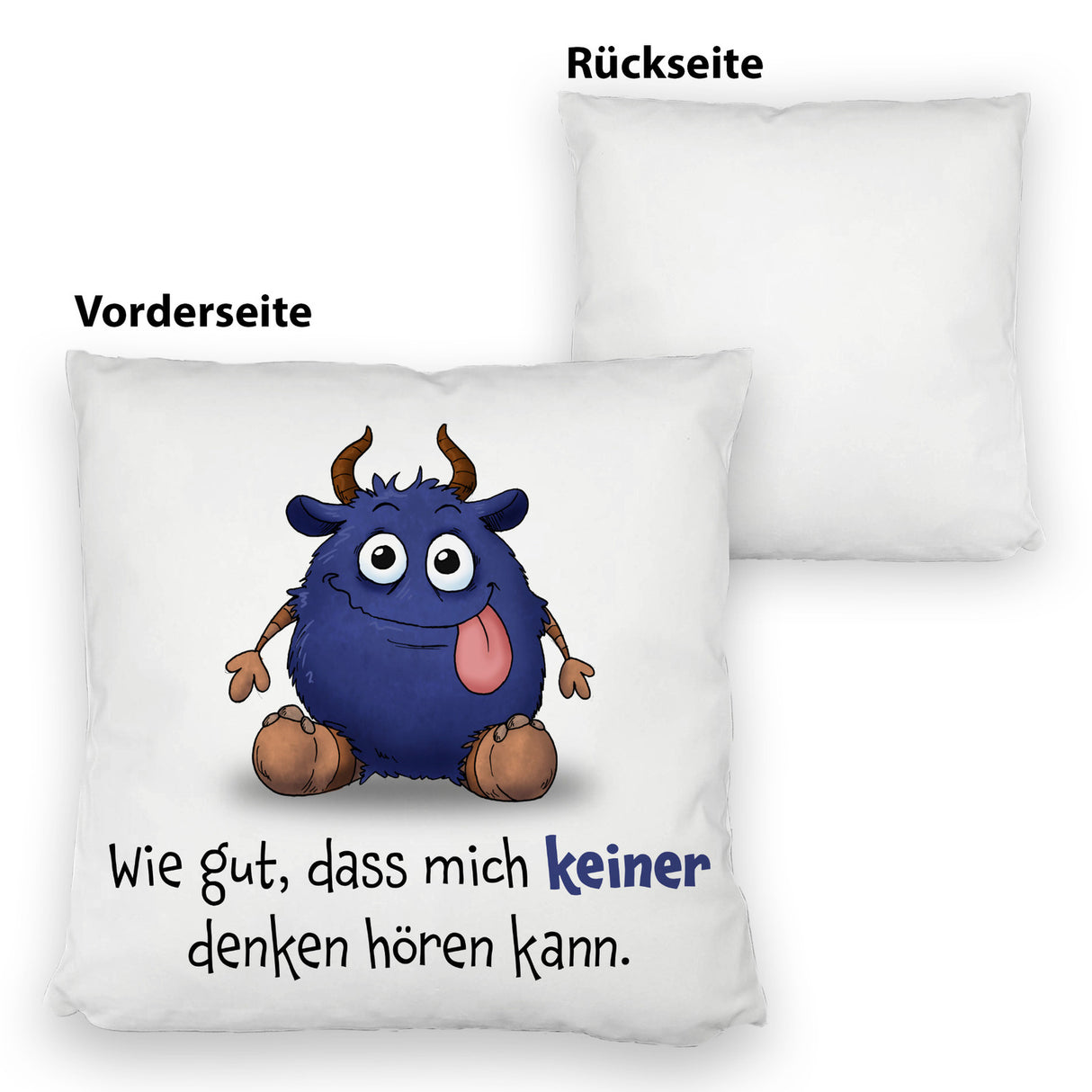 Freches Monster in dunkelblau Kissen mit lustigem Spruch