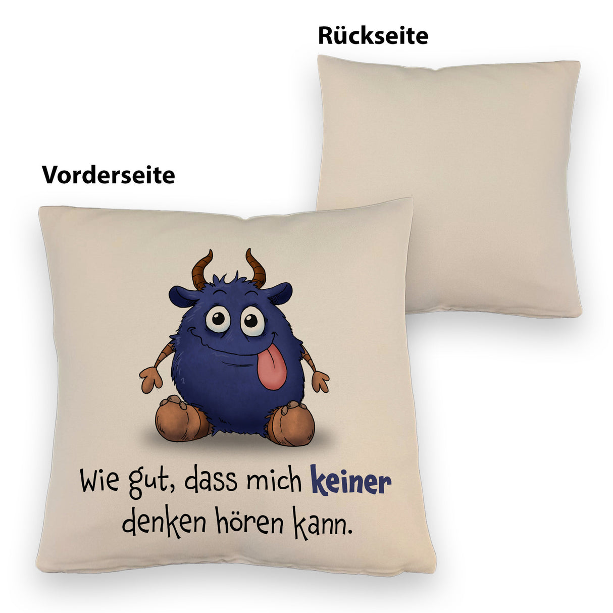 Freches Monster in dunkelblau Kissen mit lustigem Spruch