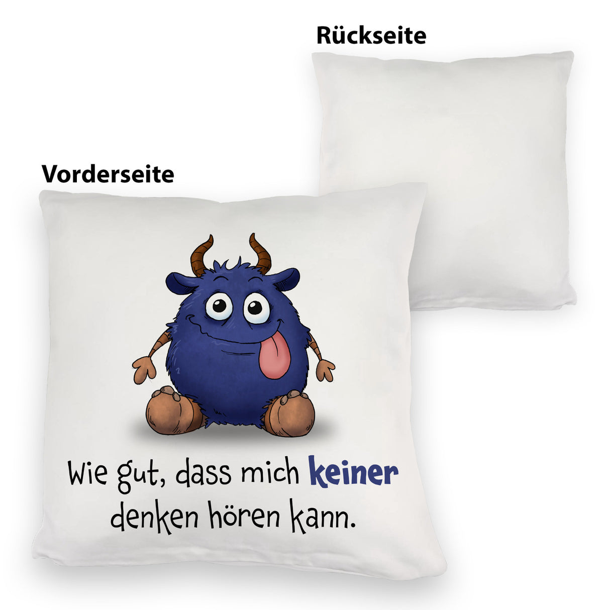 Freches Monster in dunkelblau Kissen mit lustigem Spruch