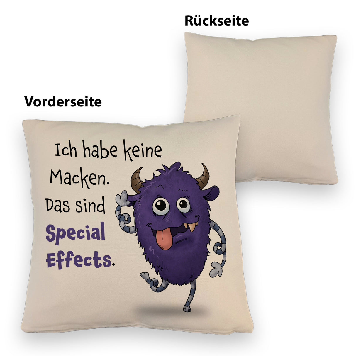 Freches Monster in dunkelblau Kissen mit lustigem Spruch