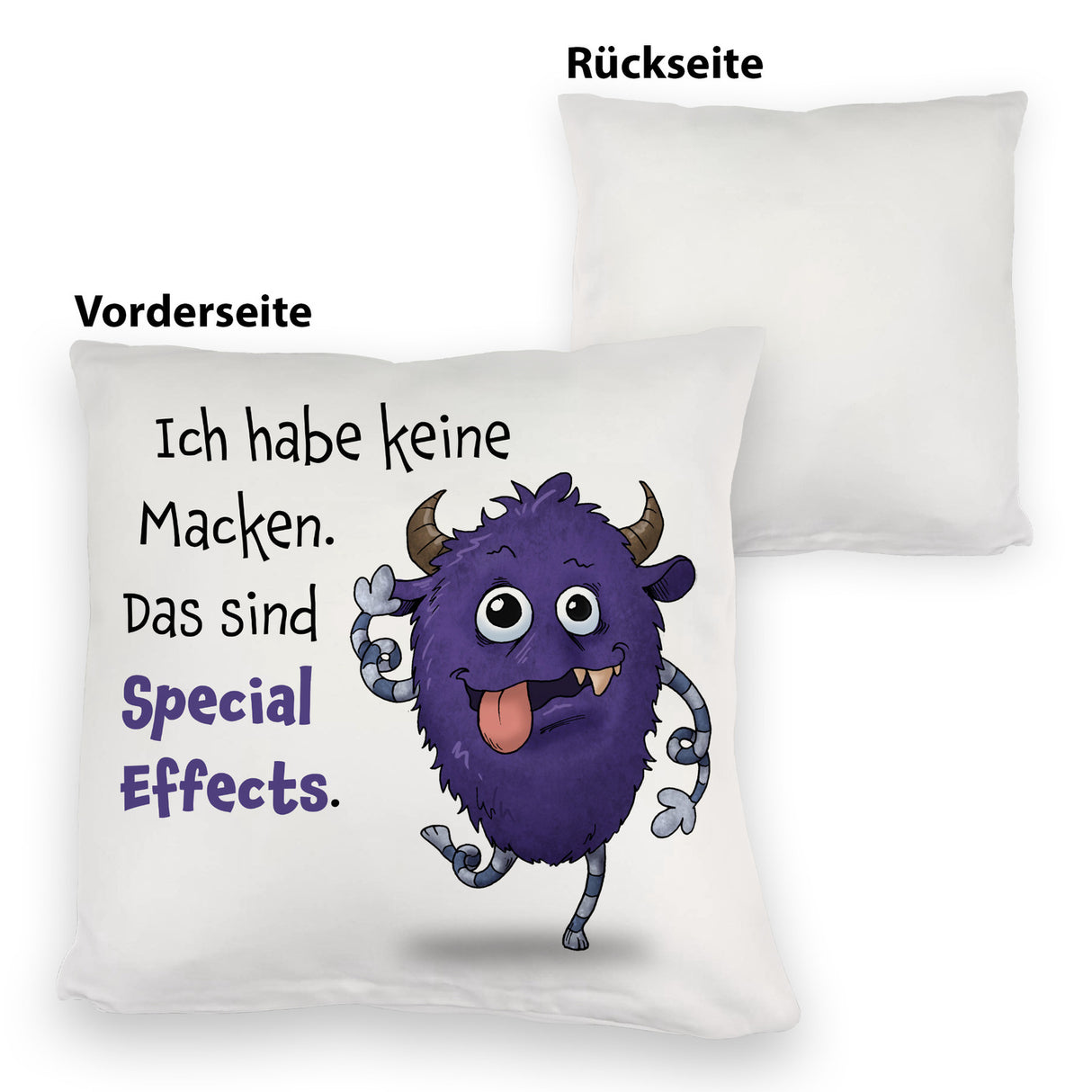 Freches Monster in dunkelblau Kissen mit lustigem Spruch