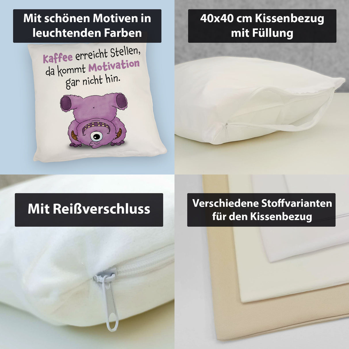 Freches Monster in dunkelblau Kissen mit lustigem Spruch