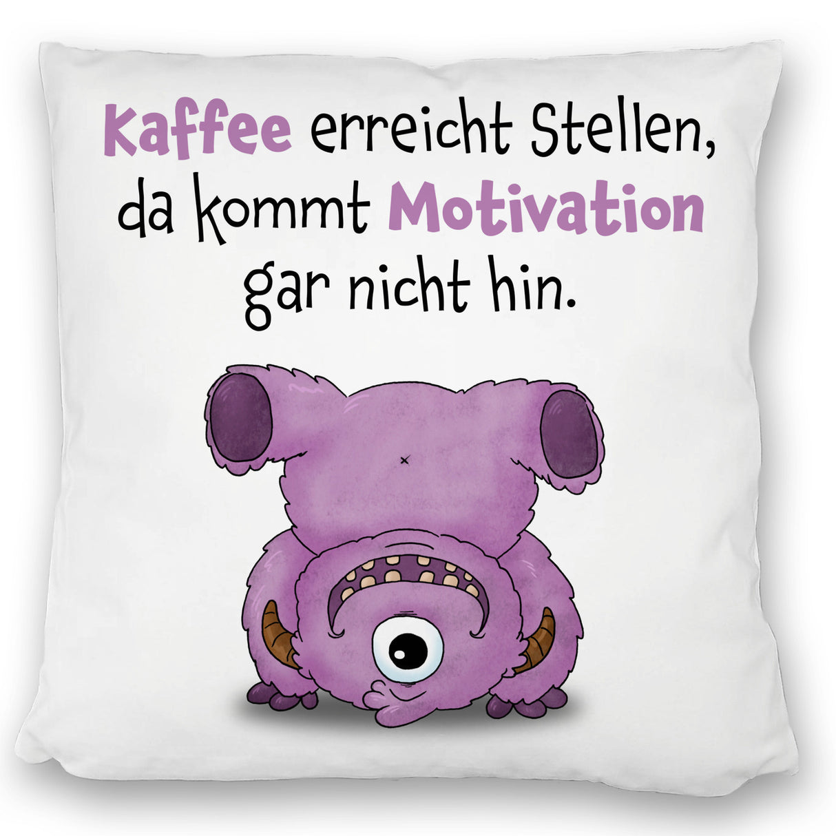 Freches Monster in dunkelblau Kissen mit lustigem Spruch