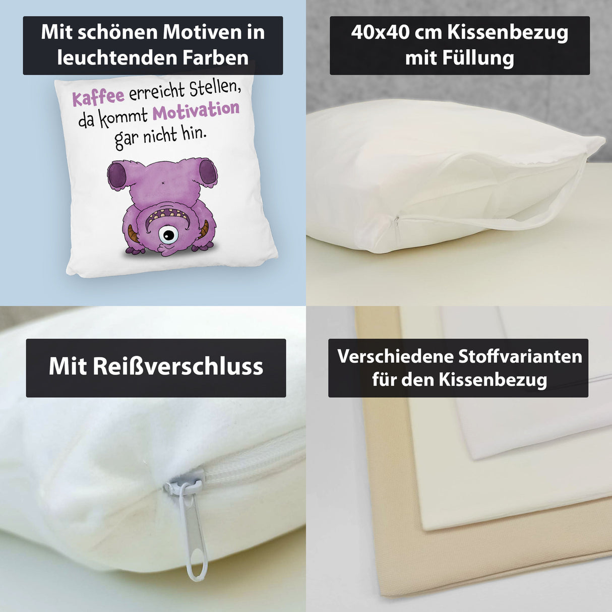 Freches Monster in dunkelblau Kissen mit lustigem Spruch