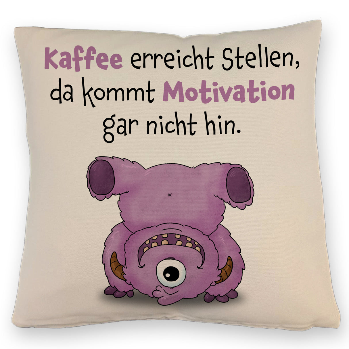 Freches Monster in dunkelblau Kissen mit lustigem Spruch