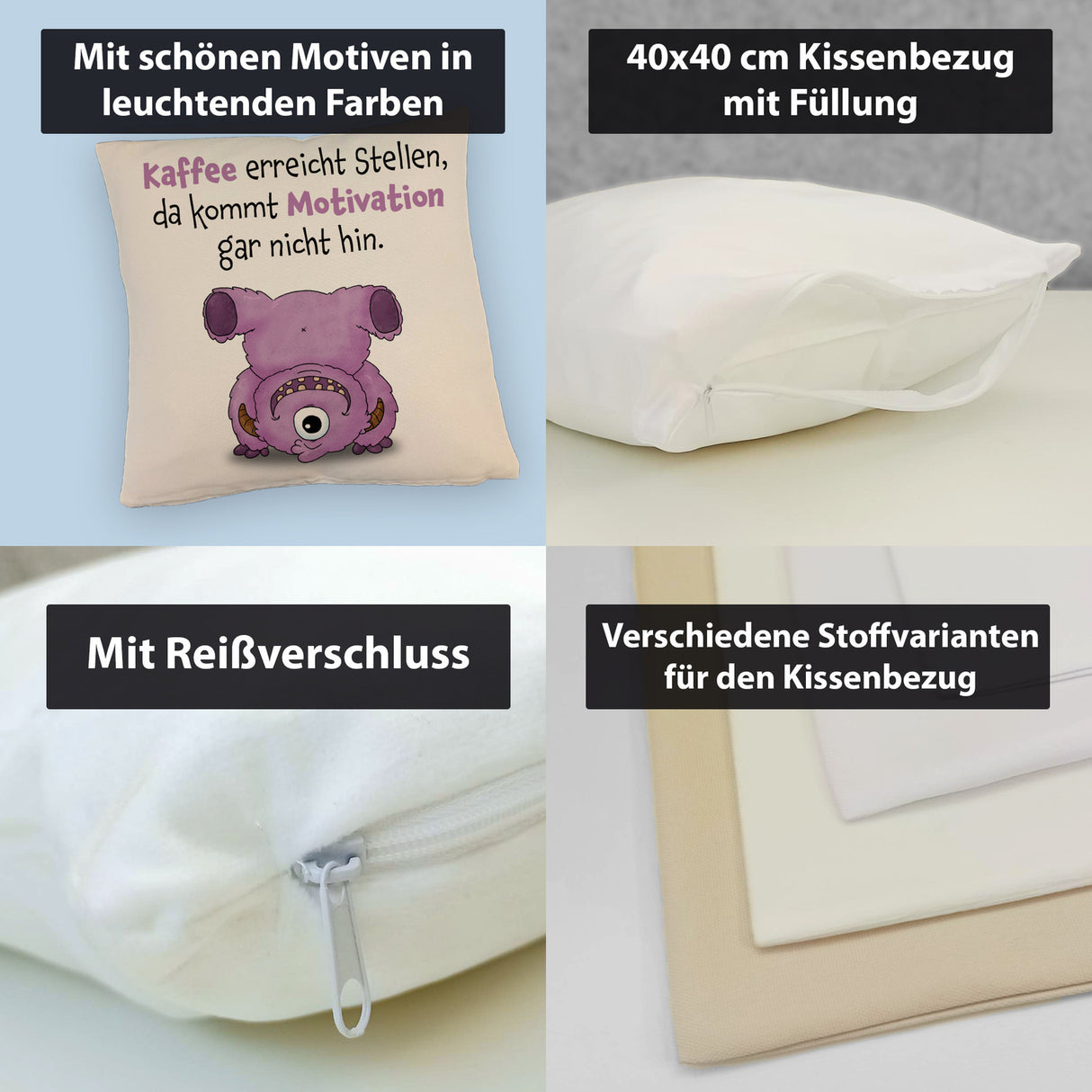 Freches Monster in dunkelblau Kissen mit lustigem Spruch