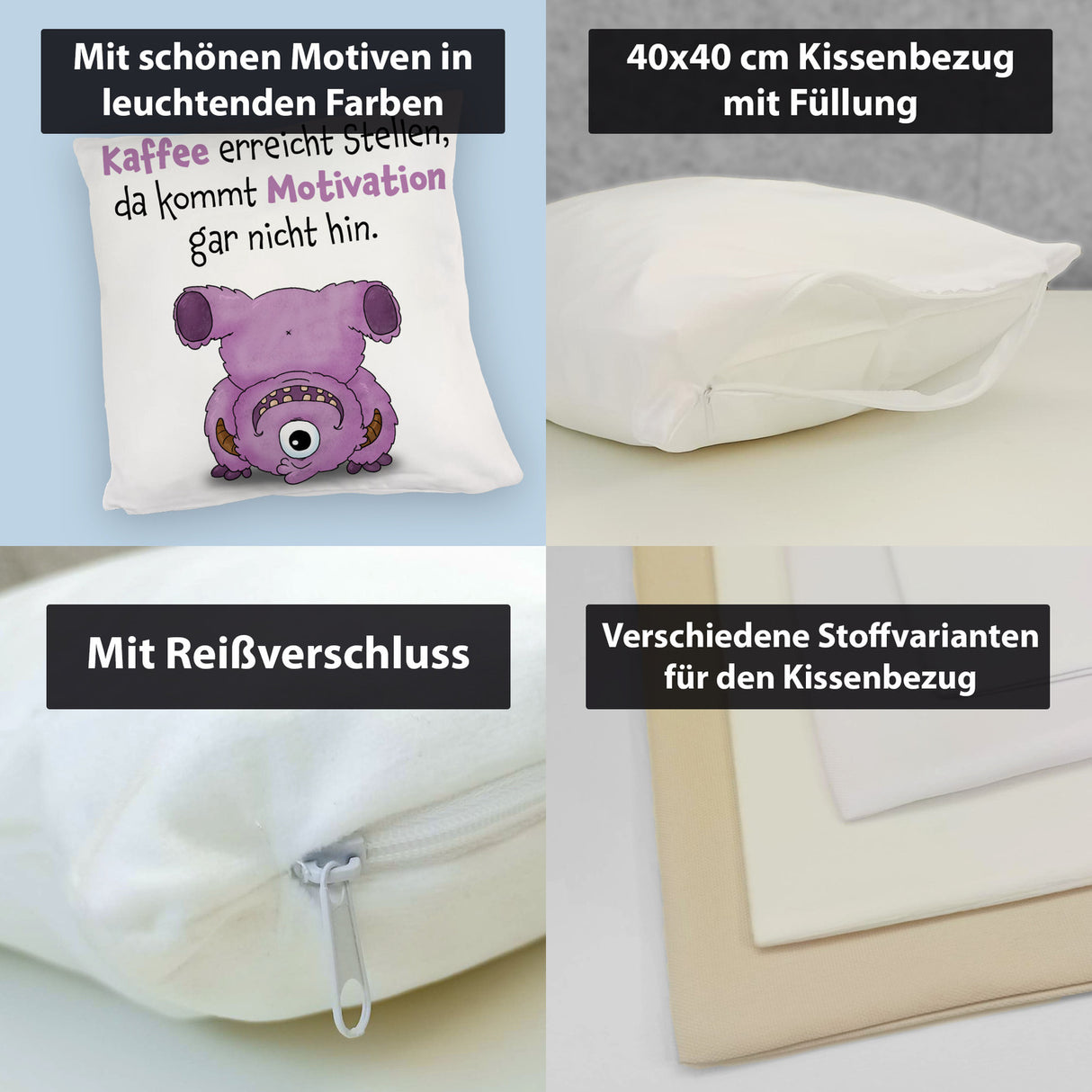 Freches Monster in dunkelblau Kissen mit lustigem Spruch