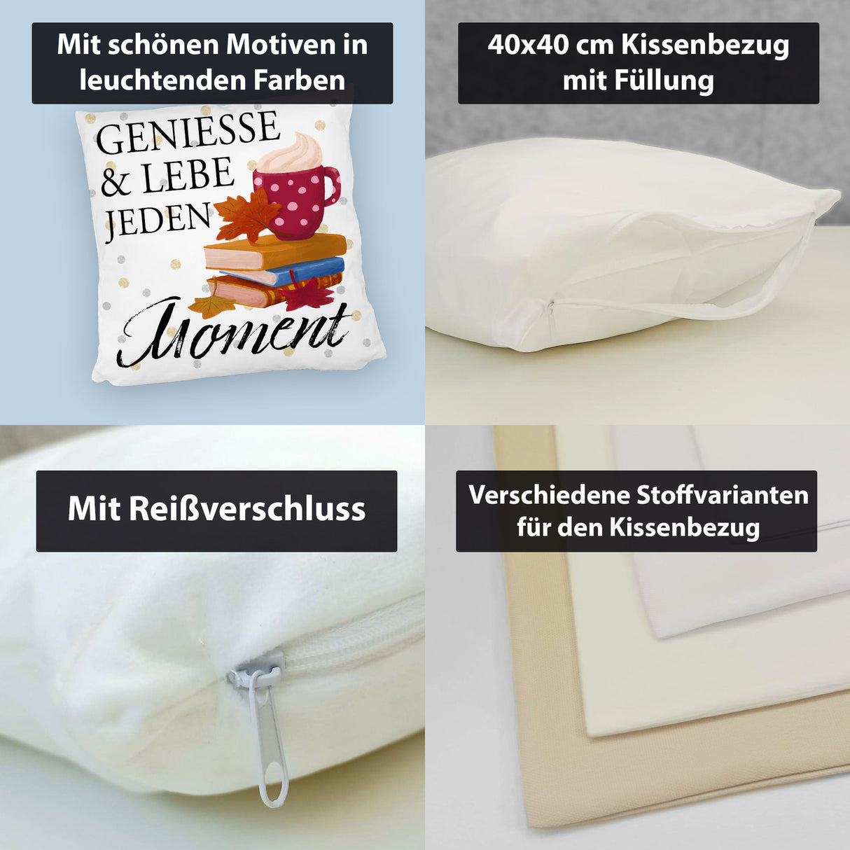 Genieße & lebe jeden Moment Kissen mit Spruch