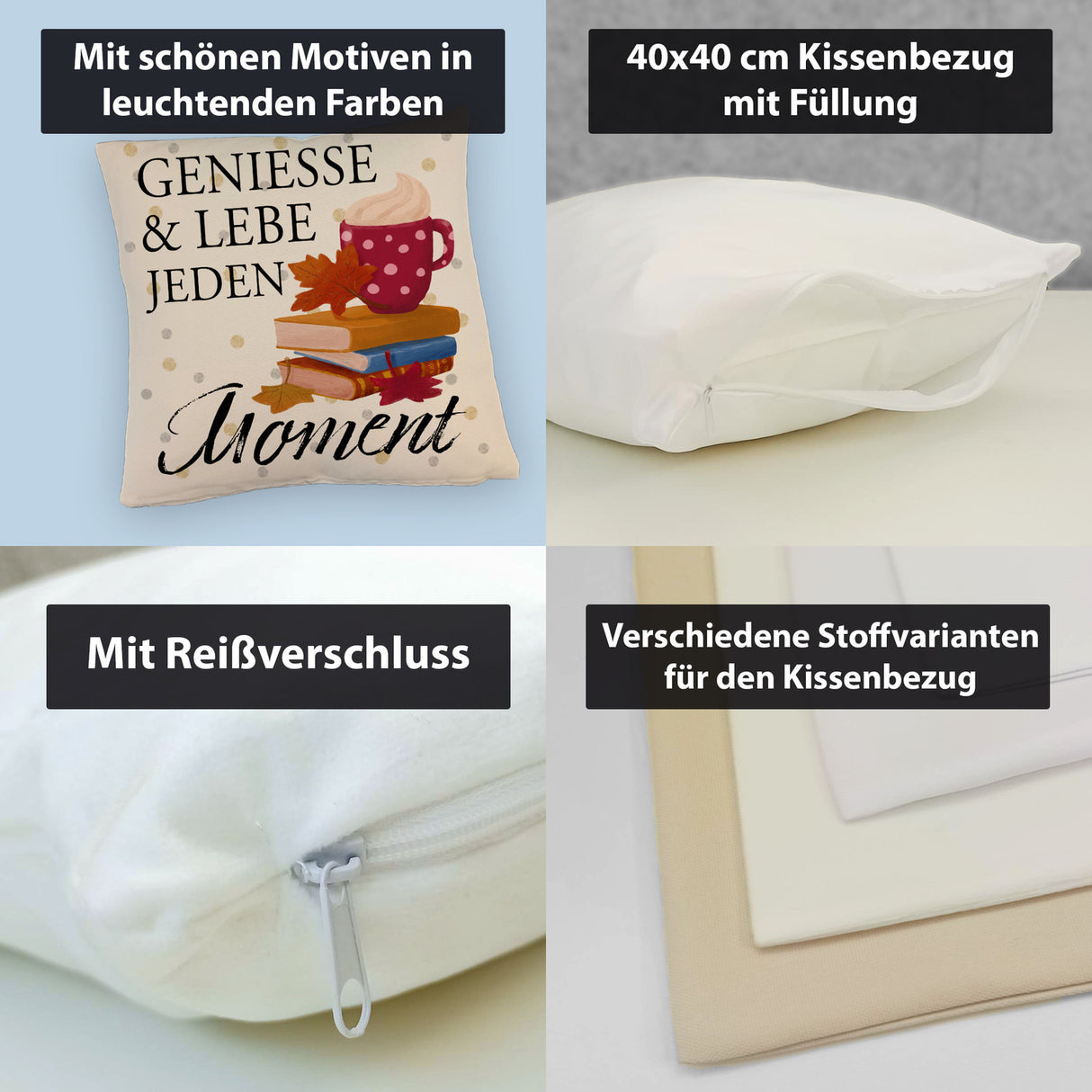 Genieße & lebe jeden Moment Kissen mit Spruch