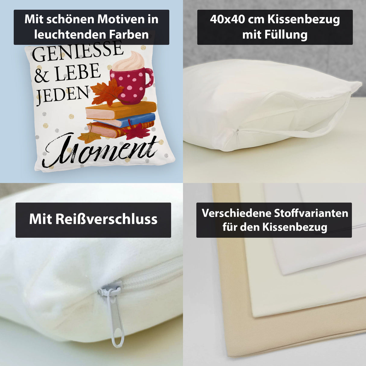 Genieße & lebe jeden Moment Kissen mit Spruch