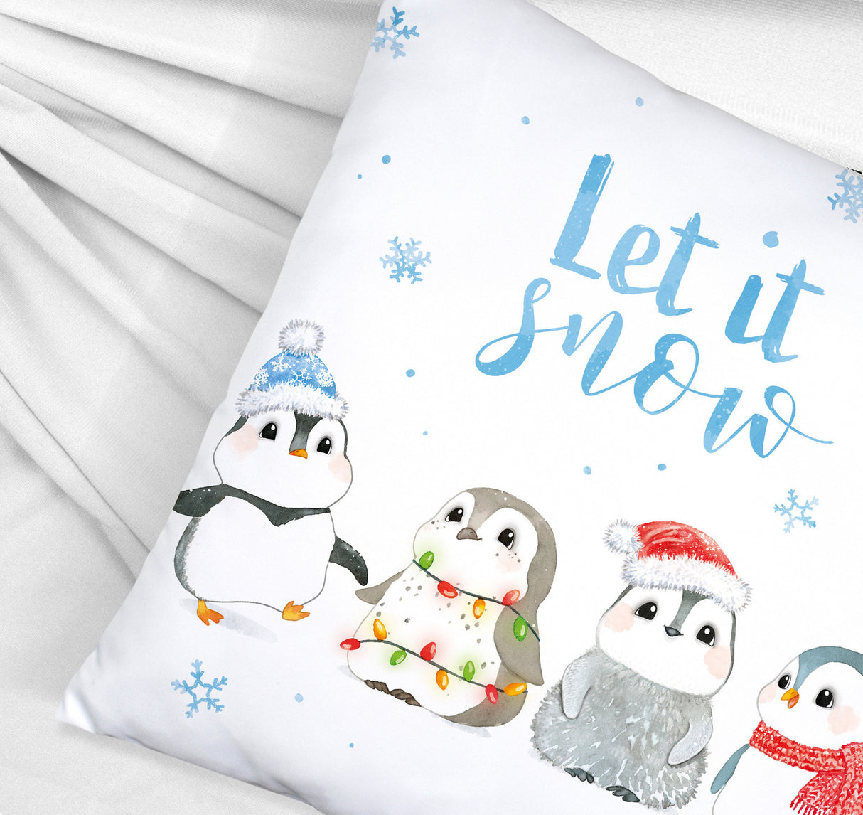 Pinguin Kissen mit Spruch Let it snow
