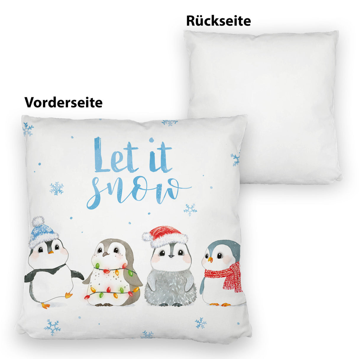 Pinguin Kissen mit Spruch Let it snow