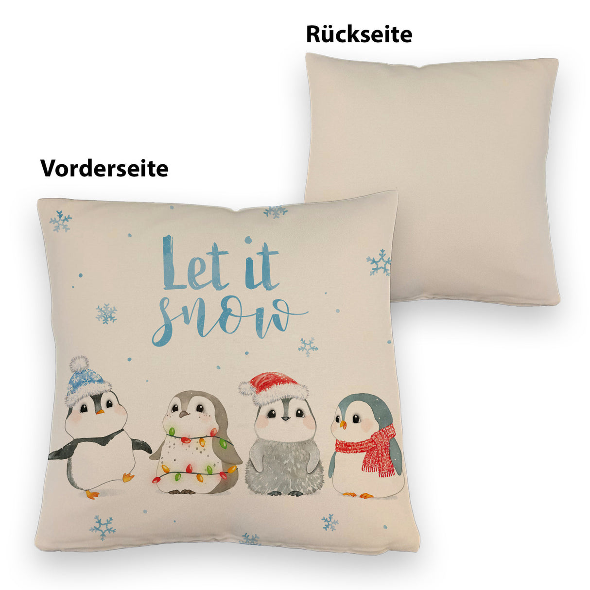 Pinguin Kissen mit Spruch Let it snow
