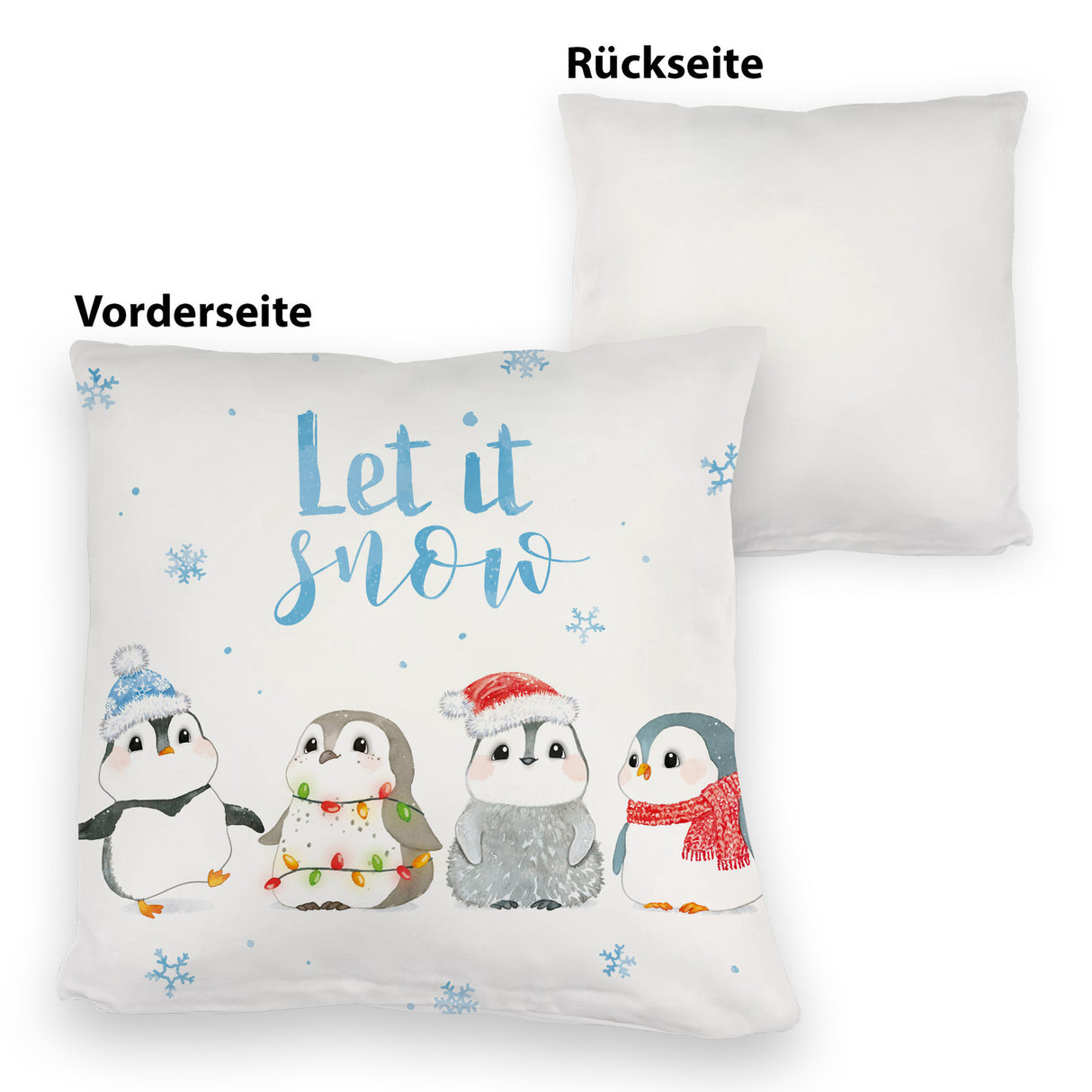 Pinguin Kissen mit Spruch Let it snow