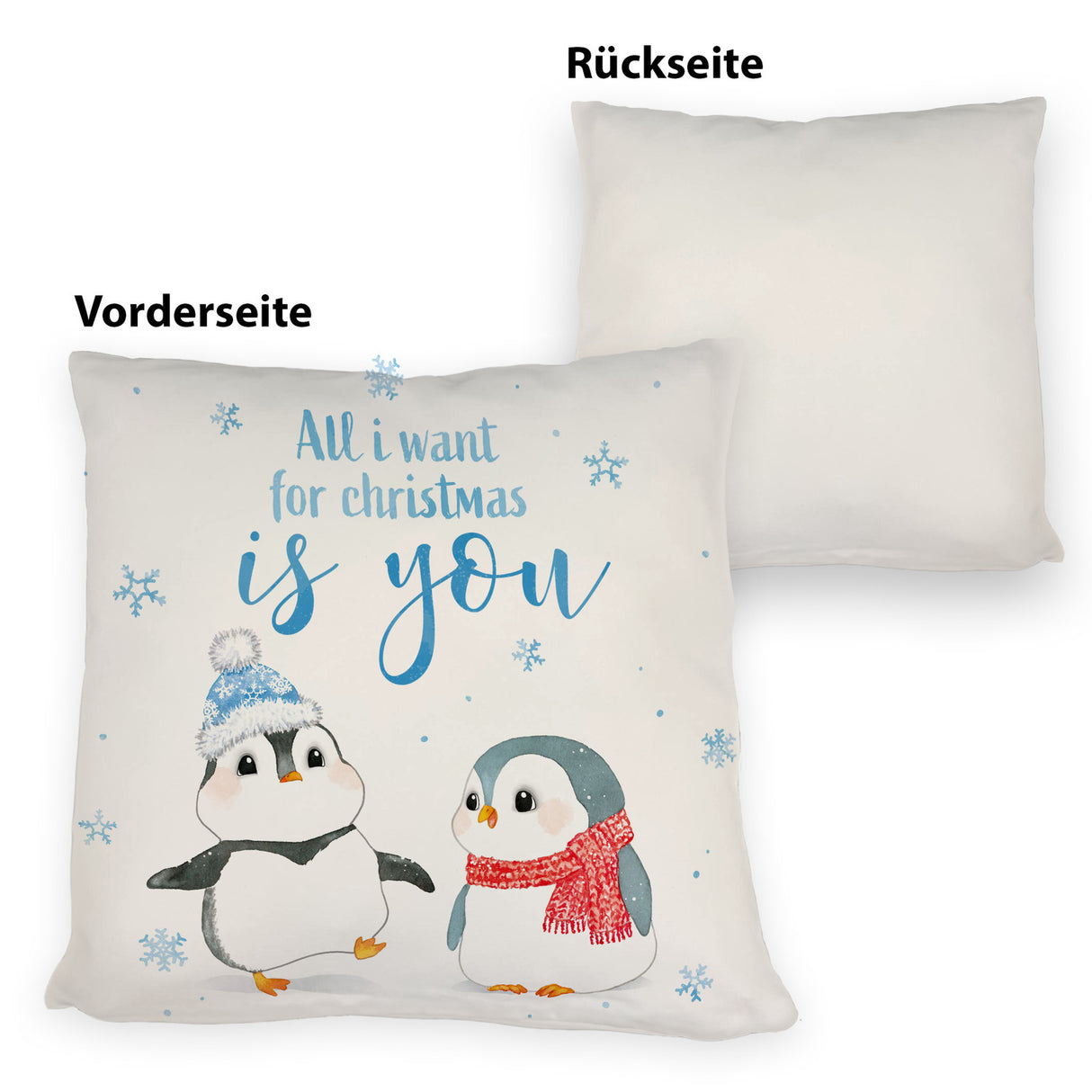Pinguin Kissen mit Spruch Let it snow