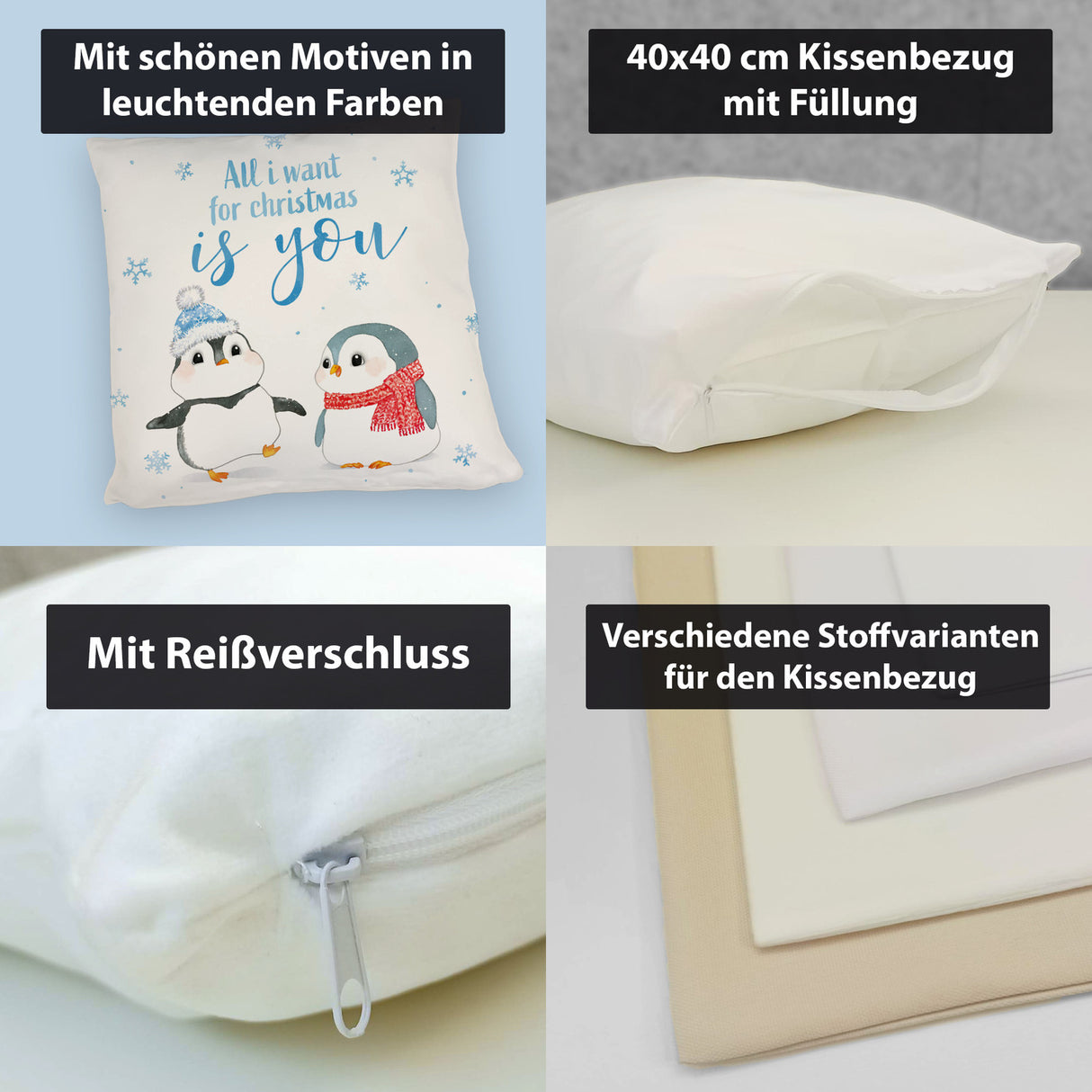 Pinguin Kissen mit Spruch Let it snow