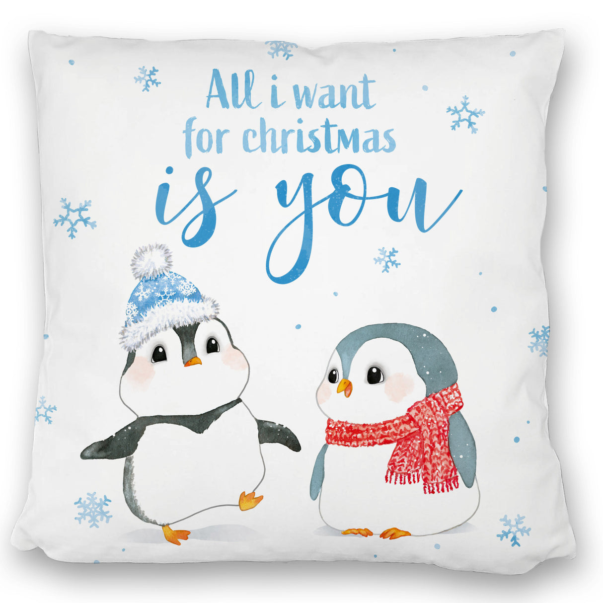 Pinguin Kissen mit Spruch Let it snow