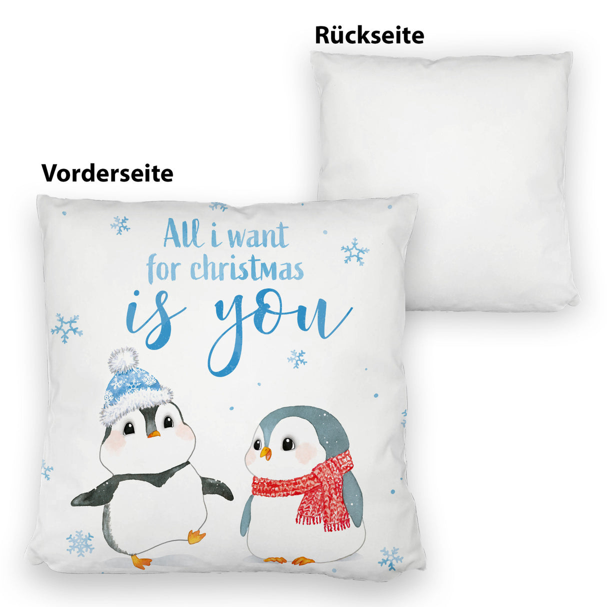 Pinguin Kissen mit Spruch Let it snow