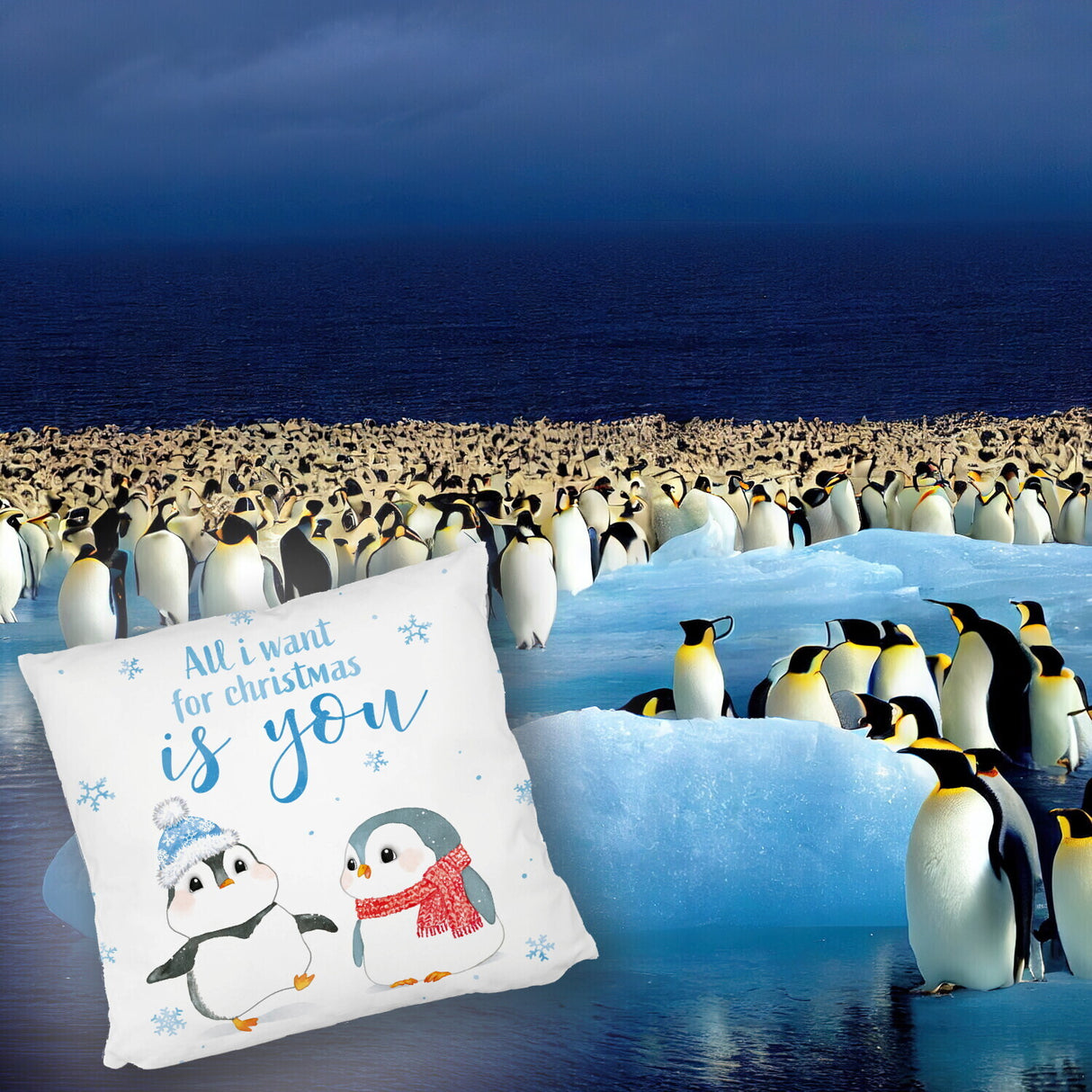 Pinguin Kissen mit Spruch Let it snow